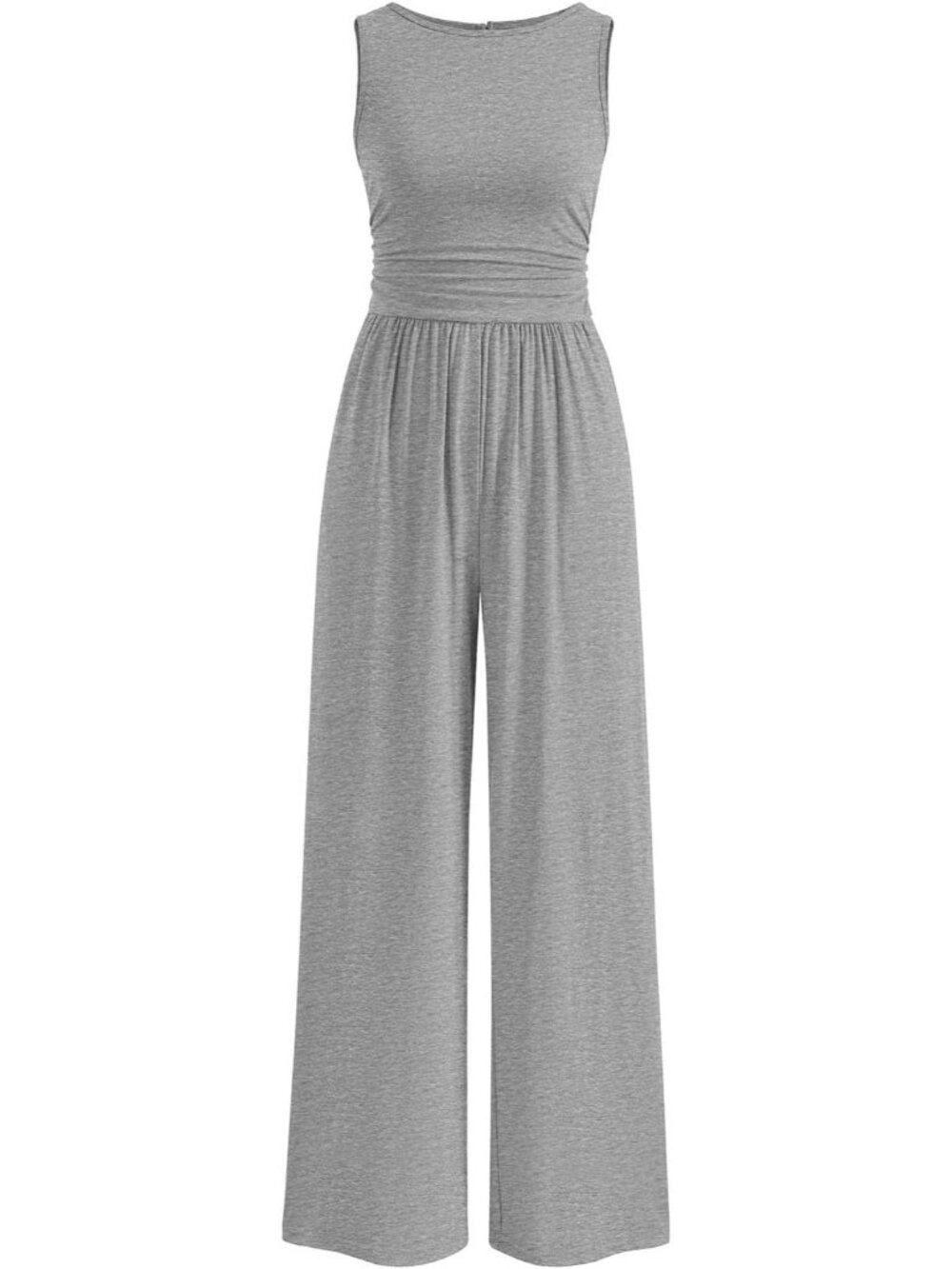 Women's Jumpsuits Light Grey Crewneck Casual Sleeveless Outfit Wide Leg Rompers